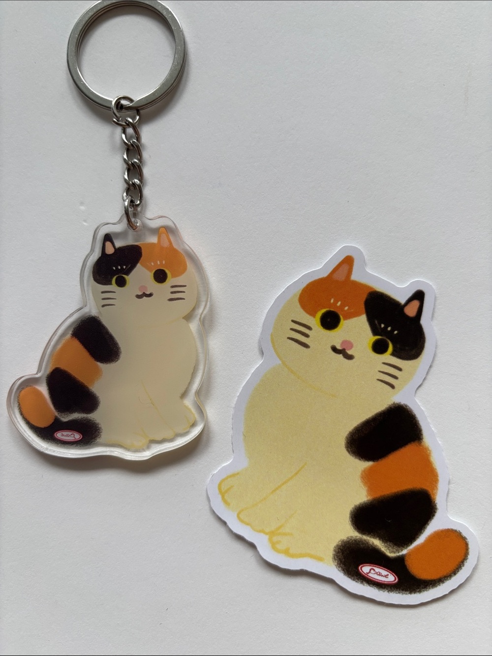 Calico Cat Keychain & Sticker Set - Cream, Orange & Black